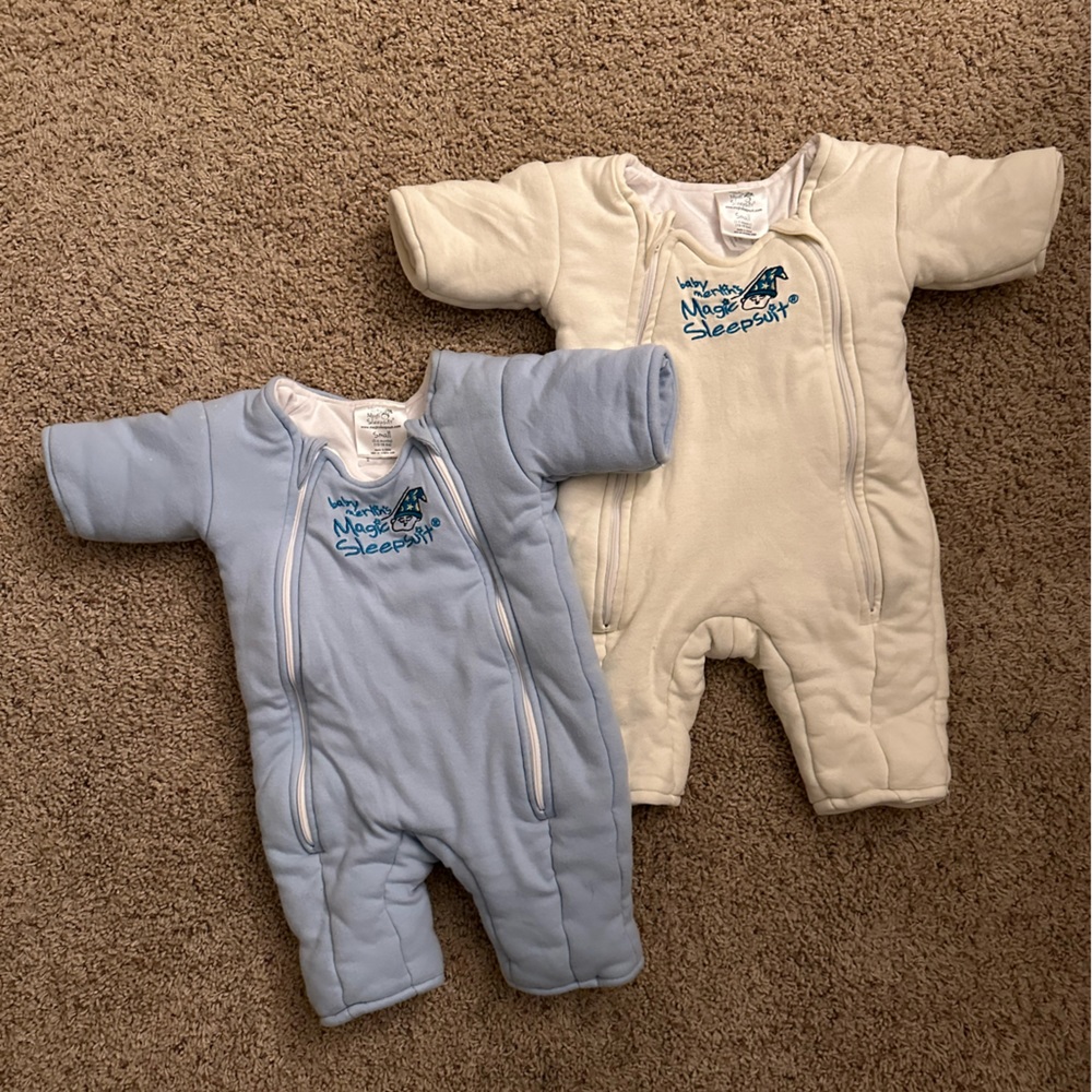 Baby Merlin’s Magic SleepSuit - 2 pack blue and cream
